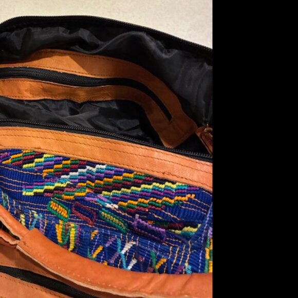 Weekender/Travel Carry On Guatemalan Huipil Colorful Fabric Leather Bag Luggage - Picture 8 of 12